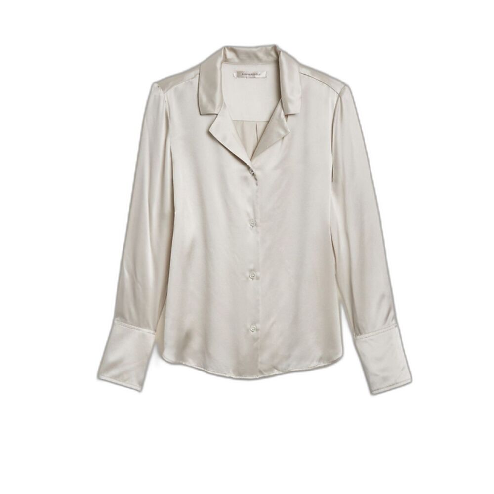 Banana Republic Bliss 100% Silk Resort Button Down Blouse White Women’s XL